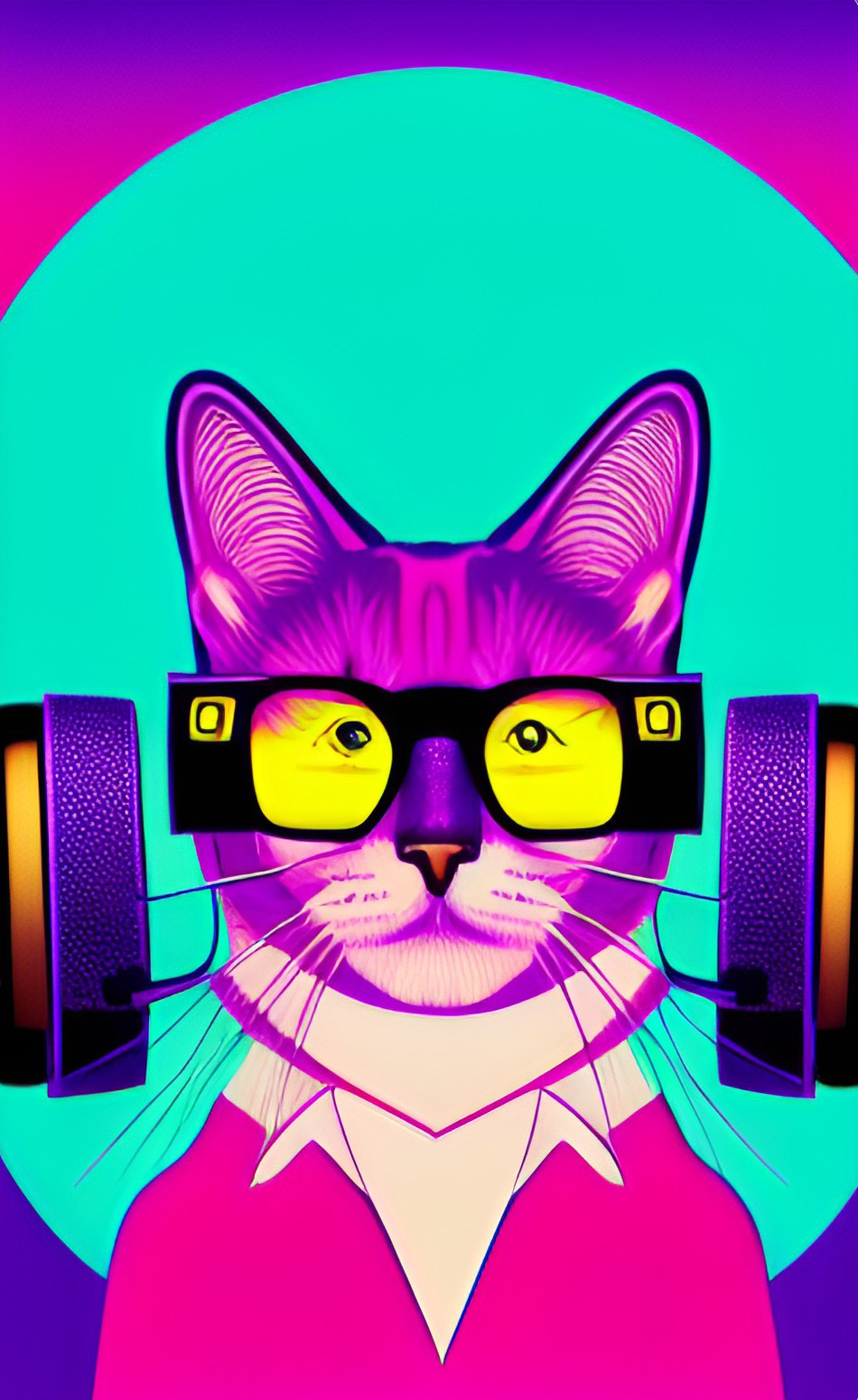 Kitten Listen Music with Yellow Glasses